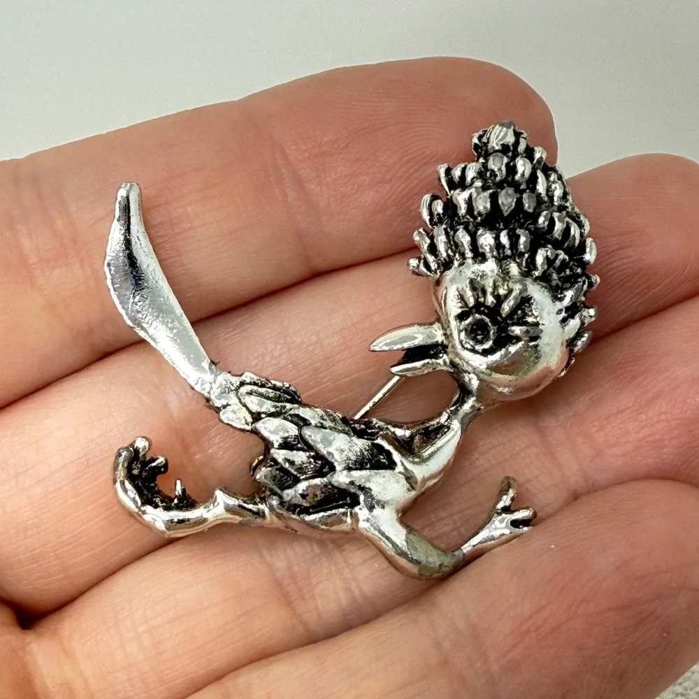 Roadrunner Brooch Pin Silver Tone‎ Whimsical Fun Jewelry